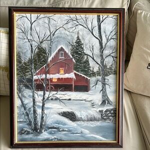 Framed Winter Landscape Painting